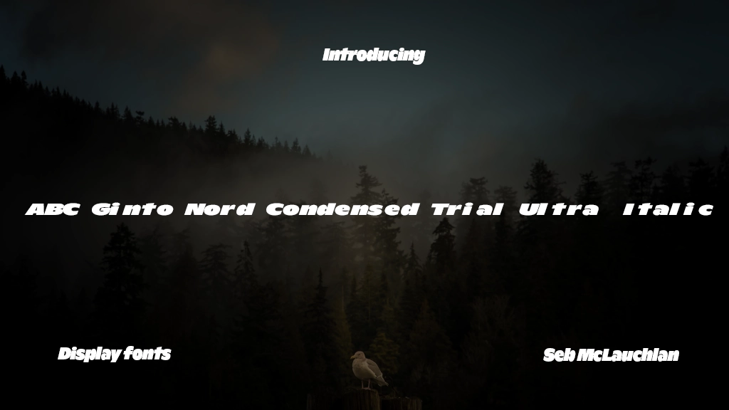 ABC Ginto Nord Condensed Unlicensed Trial Ultra Italic Imagens de amostra de fonte  1